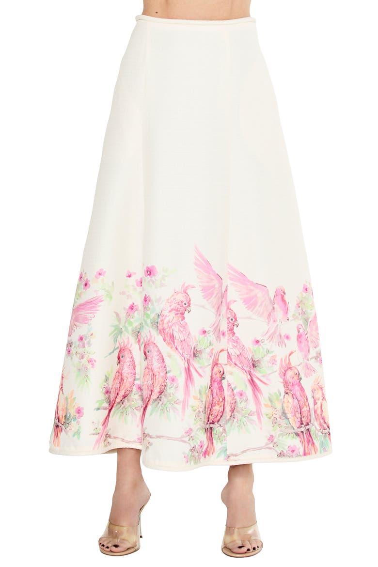 Tallis Placed Bird Print Skirt, Main, color, CREAM MULTI