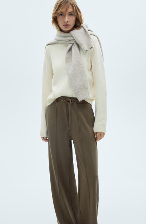 Mango Tie Waist Wide Leg Pants In Khaki Green