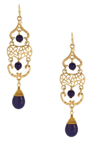 Olivia Welles Edith Beaded Filigree Drop Earrings In Blue