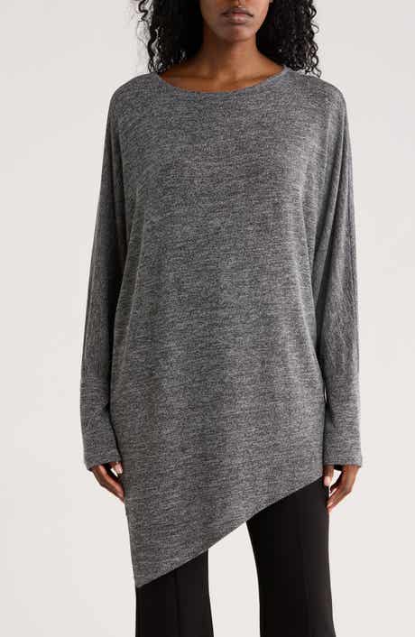 PATRIZIA LUCA Long Sleeve Asymmetrical Hem Tunic Knit Top