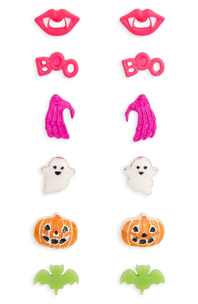 Leith Set of 6 Boo Stud Earrings, Main, color, Pink Multi- Gold