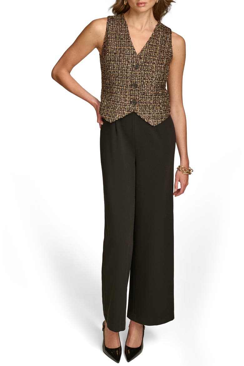 Metallic Tweed & Cady Crepe Button Front Wide Leg Jumpsuit, Main, color, ELDERBERRY MULTI/ BLACK