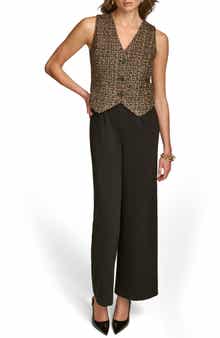 Metallic Tweed & Cady Crepe Button Front Wide Leg Jumpsuit