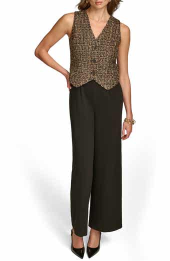 Metallic Tweed & Cady Crepe Button Front Wide Leg Jumpsuit