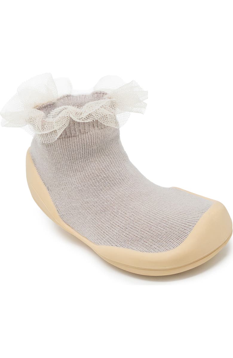 Komuello Toddler Girl Sock Shoes Tulle Trim - Pink, Alternate, color, Beige