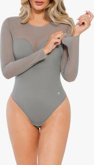 Popilush Sheer Mesh Sultry Date Night & Cocktail Long Sleeve Bodysuit