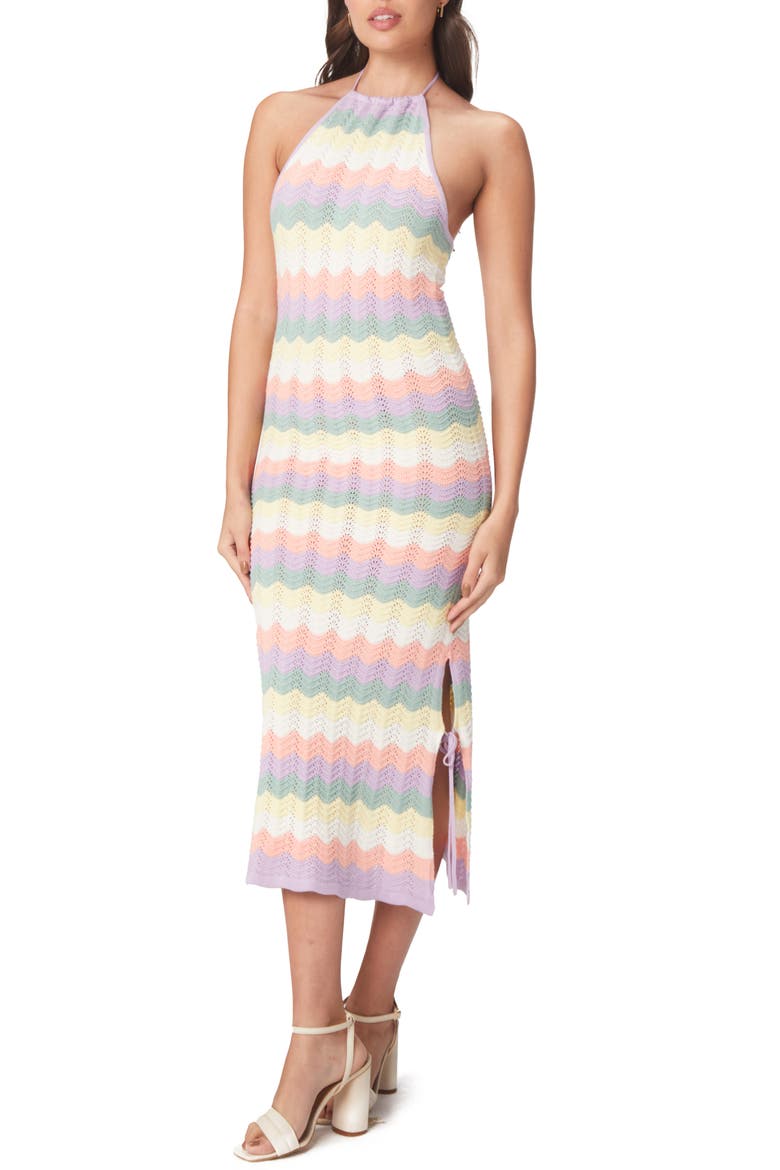 Corneila Crochet Cover-Up Halter Dress, Main, color, PINK MULTI