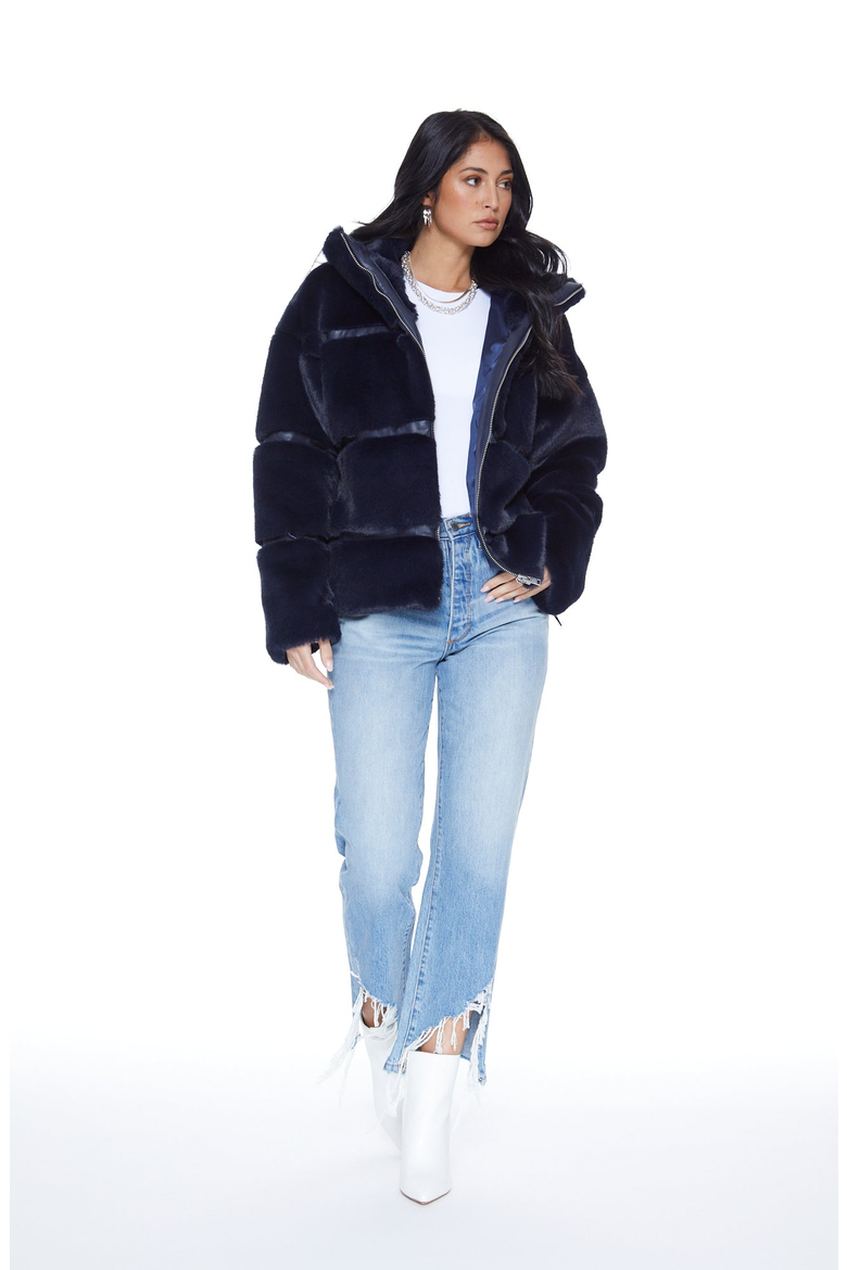 Mob Wife UnReal Leather Fur Jacket, Alternate, color, Navy