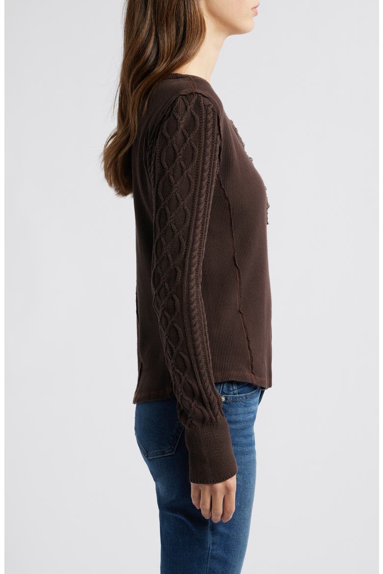Textured Sleeve Mixed Media Henley, Alternate, color, COFFEE BEAN