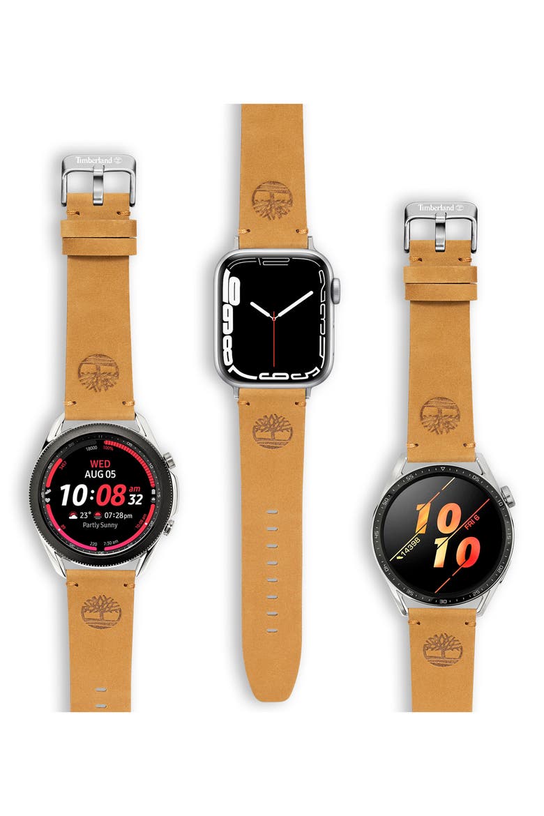 Leather 22mm Smart Watch Watchband, Main, color, CAMEL