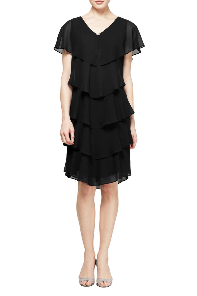 Georgette Ruffle Tiered Dress, Main, color, BLACK