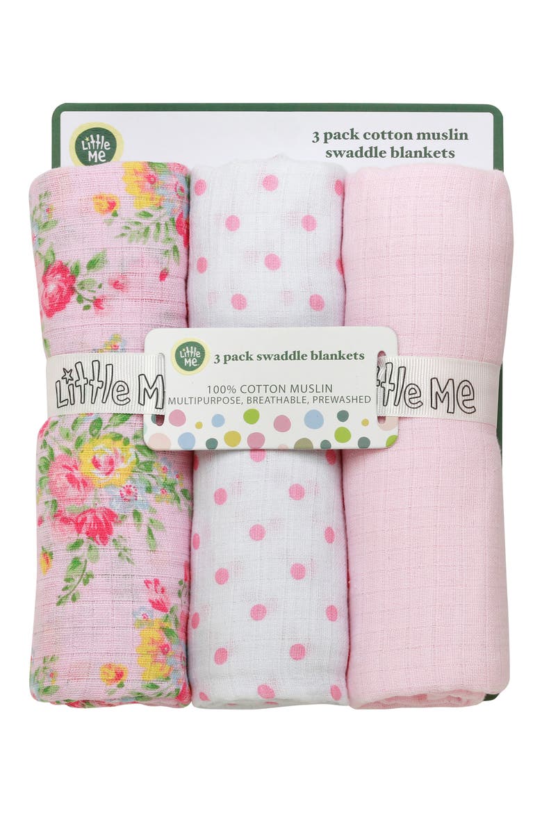 3-Pack Cotton Muslin Swaddle Blankets, Alternate, color, PINK