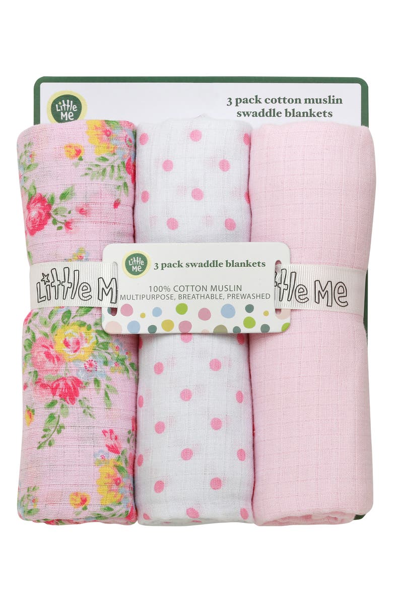 Little Me 3-Pack Cotton Muslin Swaddle Blankets, Alternate, color, Pink