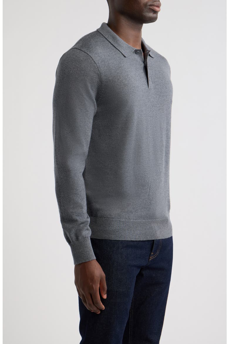 Washable Merino Wool Polo Sweater, Alternate, color, GREY TURBULENCE HEATHER