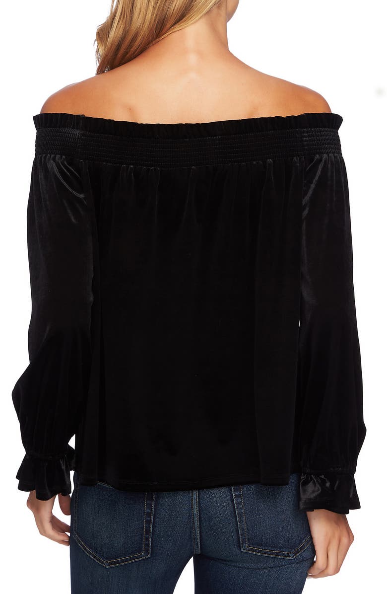 CeCe Off the Shoulder Smocked Velvet Blouse, Alternate, color, 