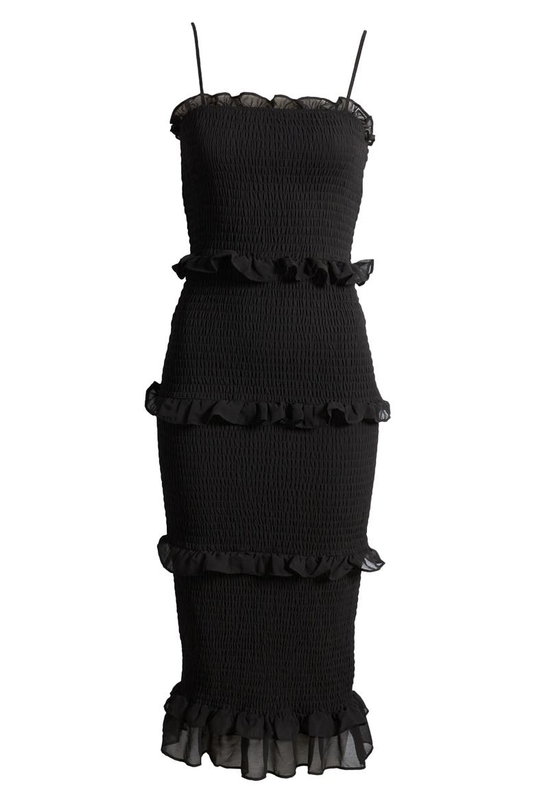 Smocked Georgette Cocktail Dress, Alternate, color, BLK