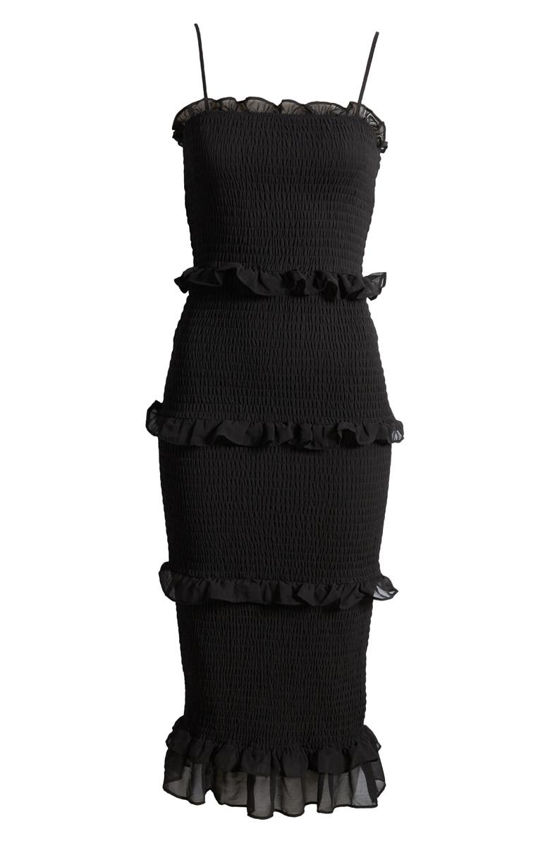 bebe Smocked Georgette Cocktail Dress, Alternate, color, Blk