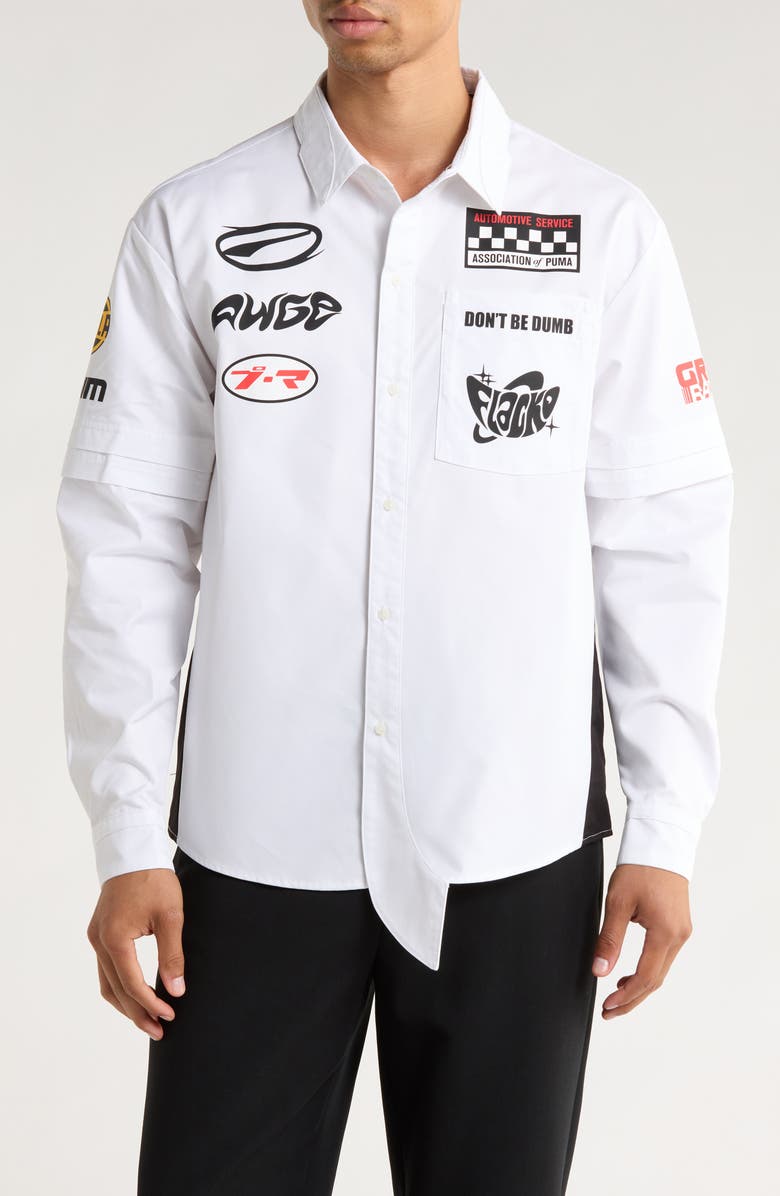 PUMA x A$AP Rocky Layered Pit Crew Button-Up Shirt, Main, color, Puma White