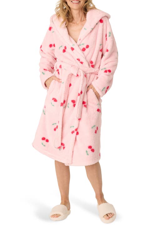 Cheery Print Hooded Robe