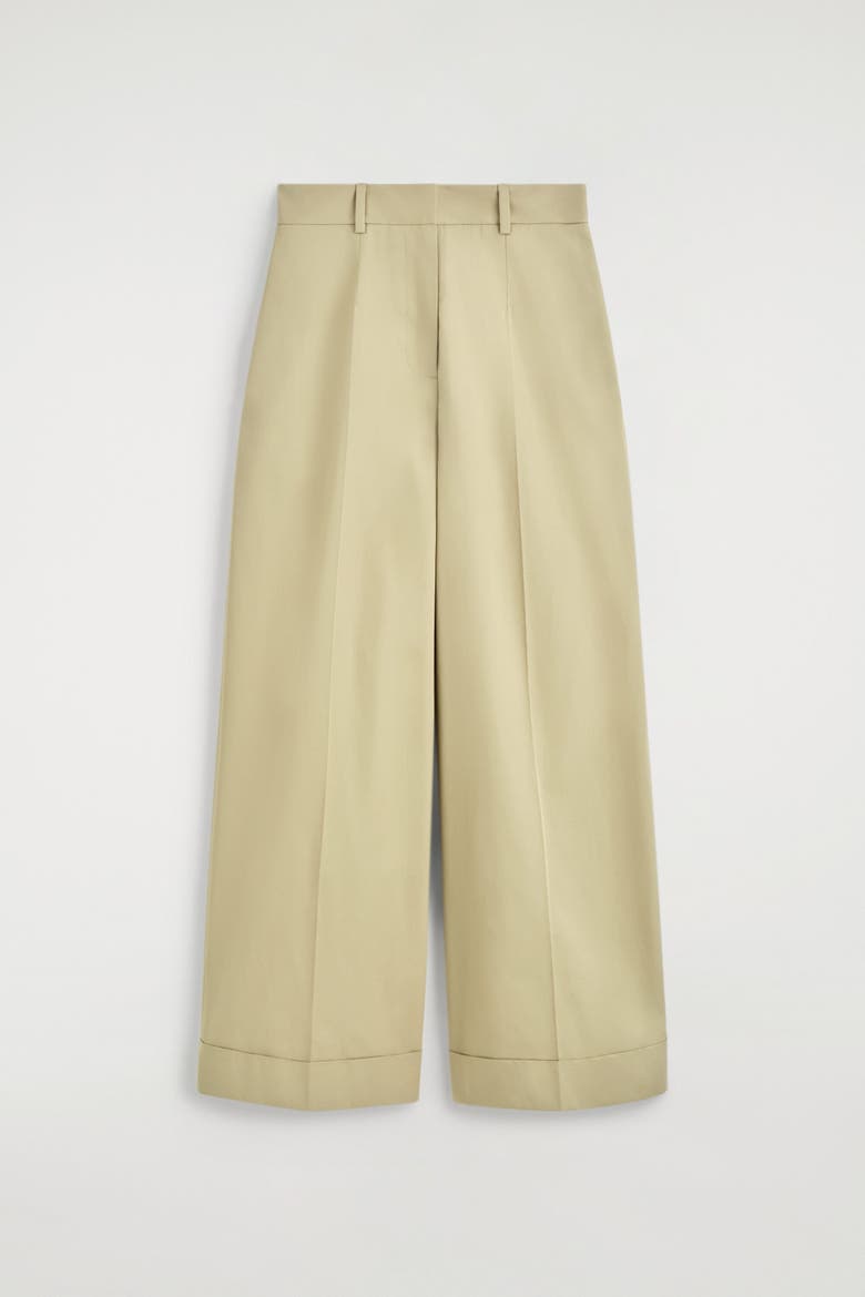 Cotton-twill Wide-leg Turn-up Pants, Alternate, color, BEIGE