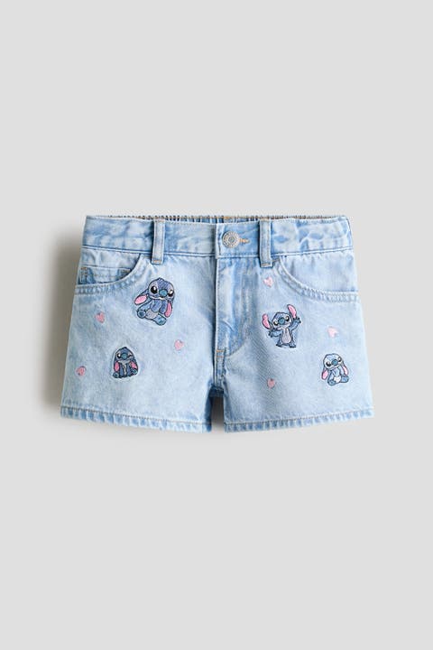 Printed Denim Shorts