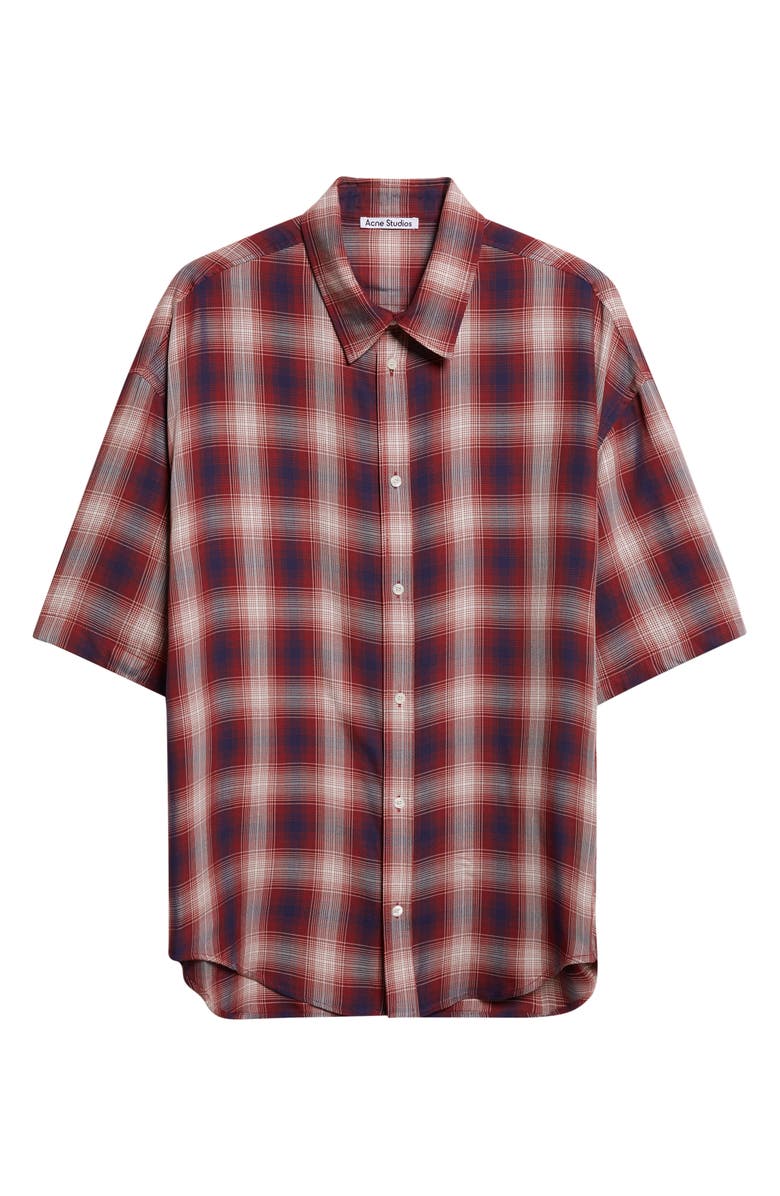 Acne Studios Oversize Plaid Button-Up Shirt, Alternate, color, Red/ Blue