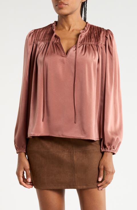 Ruffle Neck Pintuck Pleat Blouse