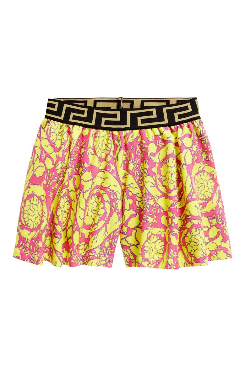 Kids' Barocco Print Cotton Shorts, Main, color, FUXIA GIALLO
