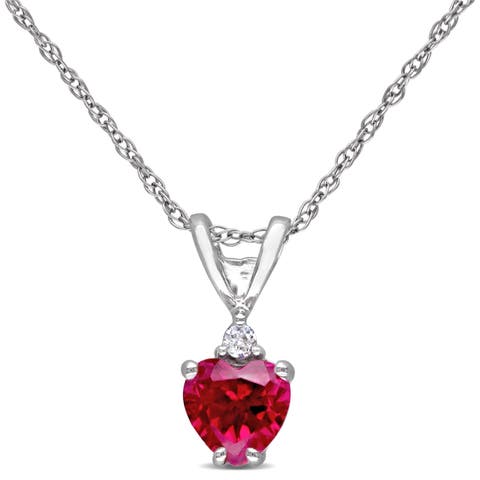 Gemstone & Diamond Solitaire Heart Necklace 10K
