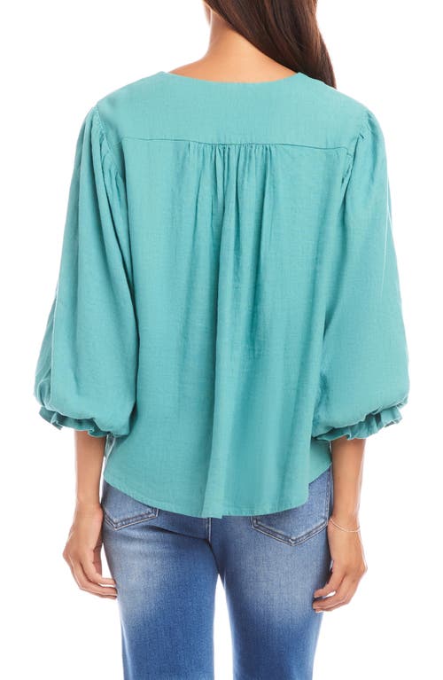 Karen Kane Layered Cuff Shirred Blouse In Aqua