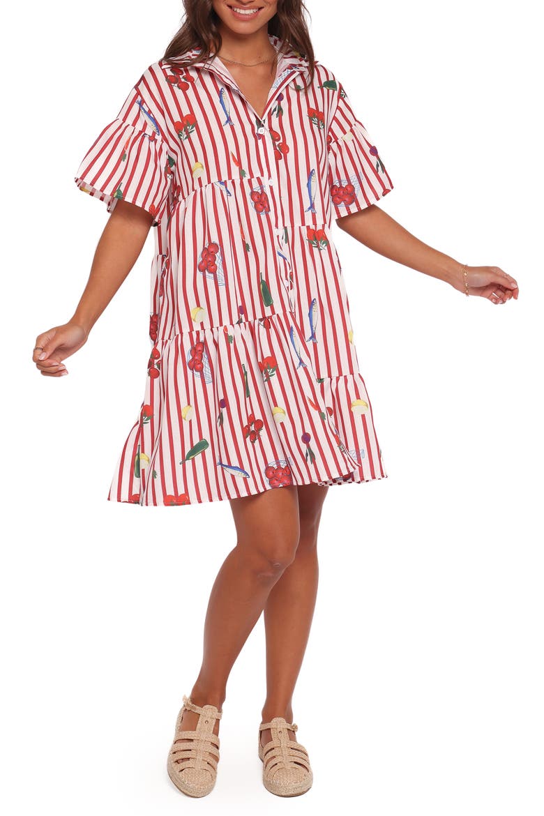 Peachy Tiered Shirtdress, Main, color, RED PICNIC STRIPE