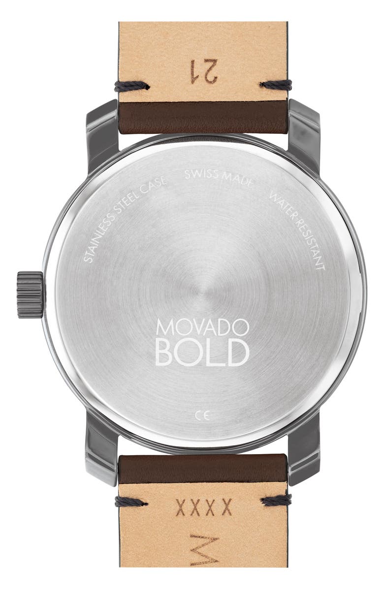 Movado Bold Access Museum Dot Leather Strap Watch, 41mm, Alternate, color, 