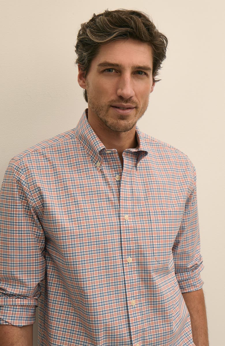 Brooks Brothers Regular Fit Plaid Non-Iron Stretch Cotton Button-Down Shirt, Alternate, color, Terracottachk