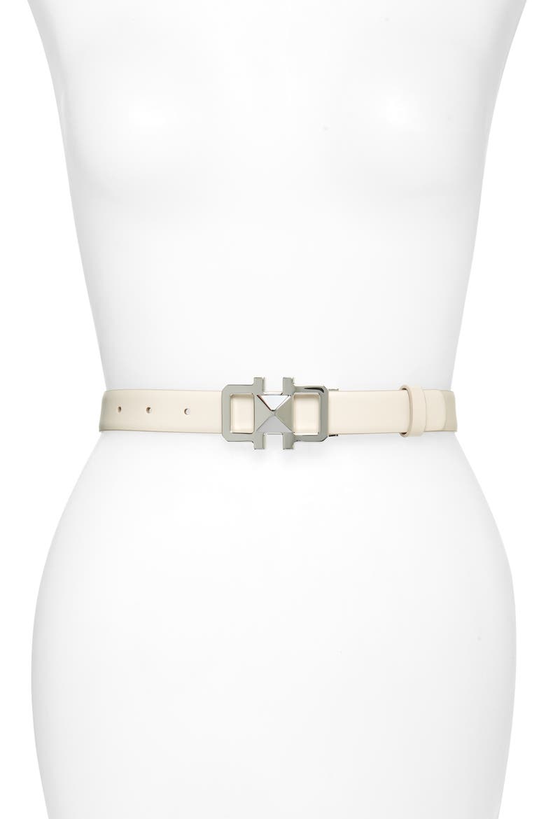 Salvatore Ferragamo Double Gancio Leather Belt, Main, color, BONE