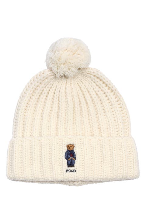 Denim Bear Pompom Beanie