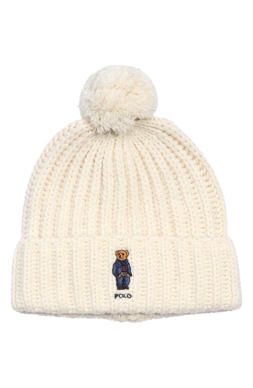 Polo Ralph Lauren Denim Bear Pompom Beanie In White