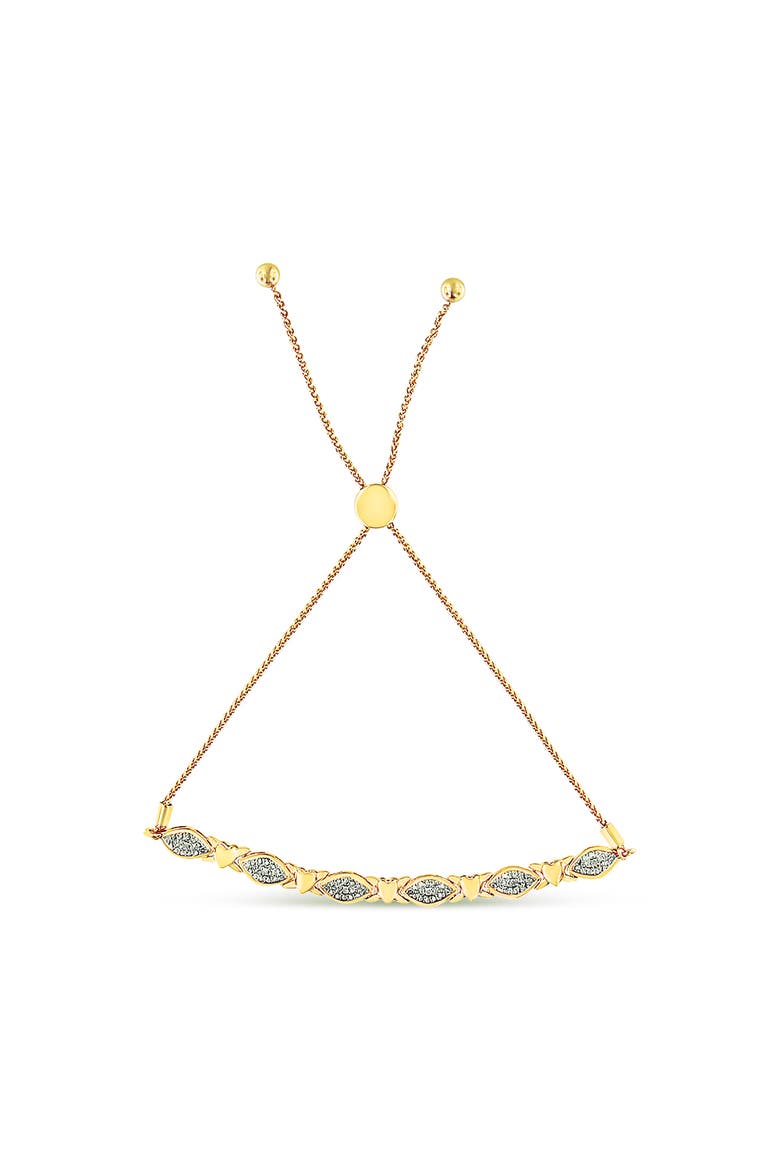 Silver Diamond Accent Alternating Marquise Shape and Heart Links Bolo Bracelet, Alternate, color, Yellow Gold over Silver