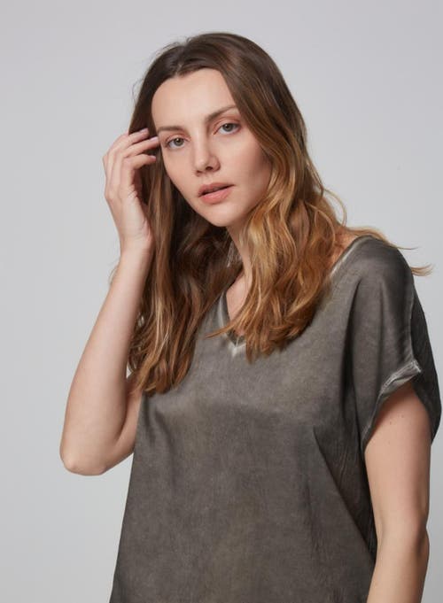 Shop Majestic Filatures Hand-dyed Linen Silk Semi-relaxed V-neck