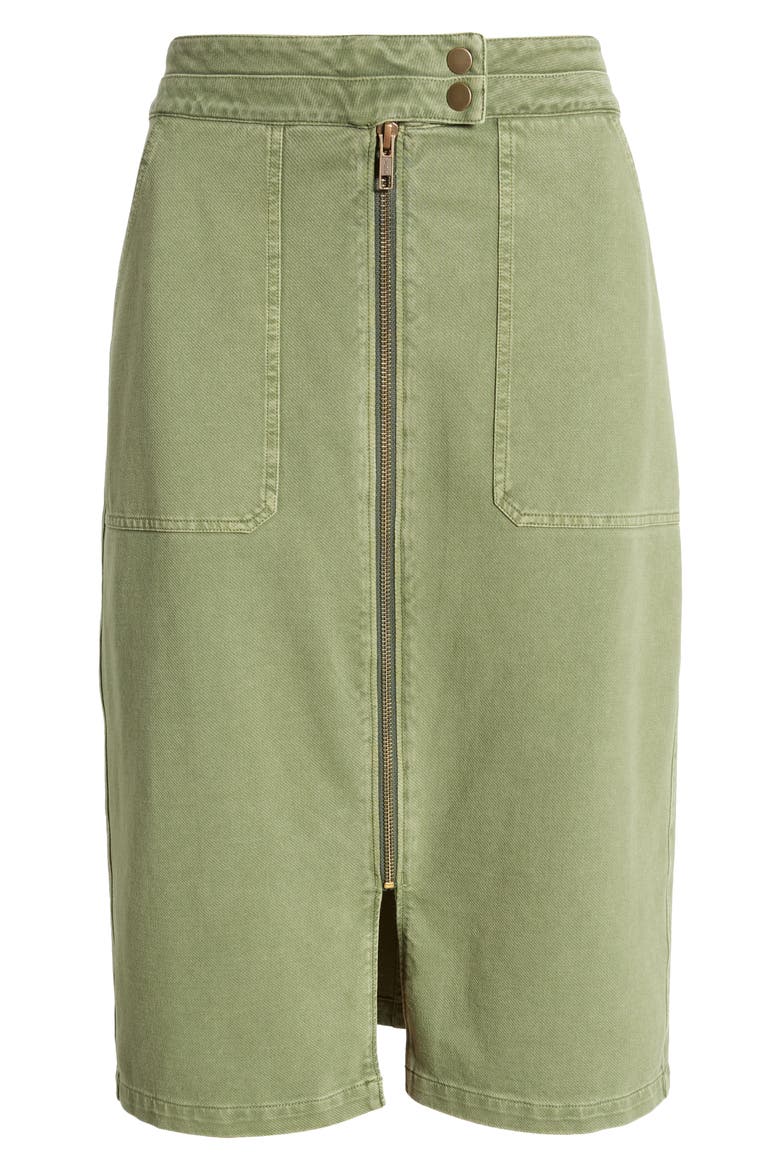 Relaxed Zip Front Twill Midi Skirt, Alternate, color, GREEN SORREL