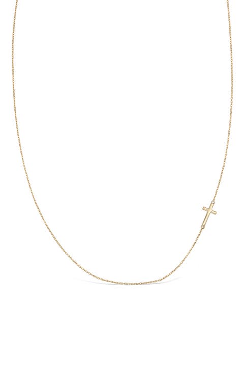 Sideways 14K Gold Cross Pendant Necklace