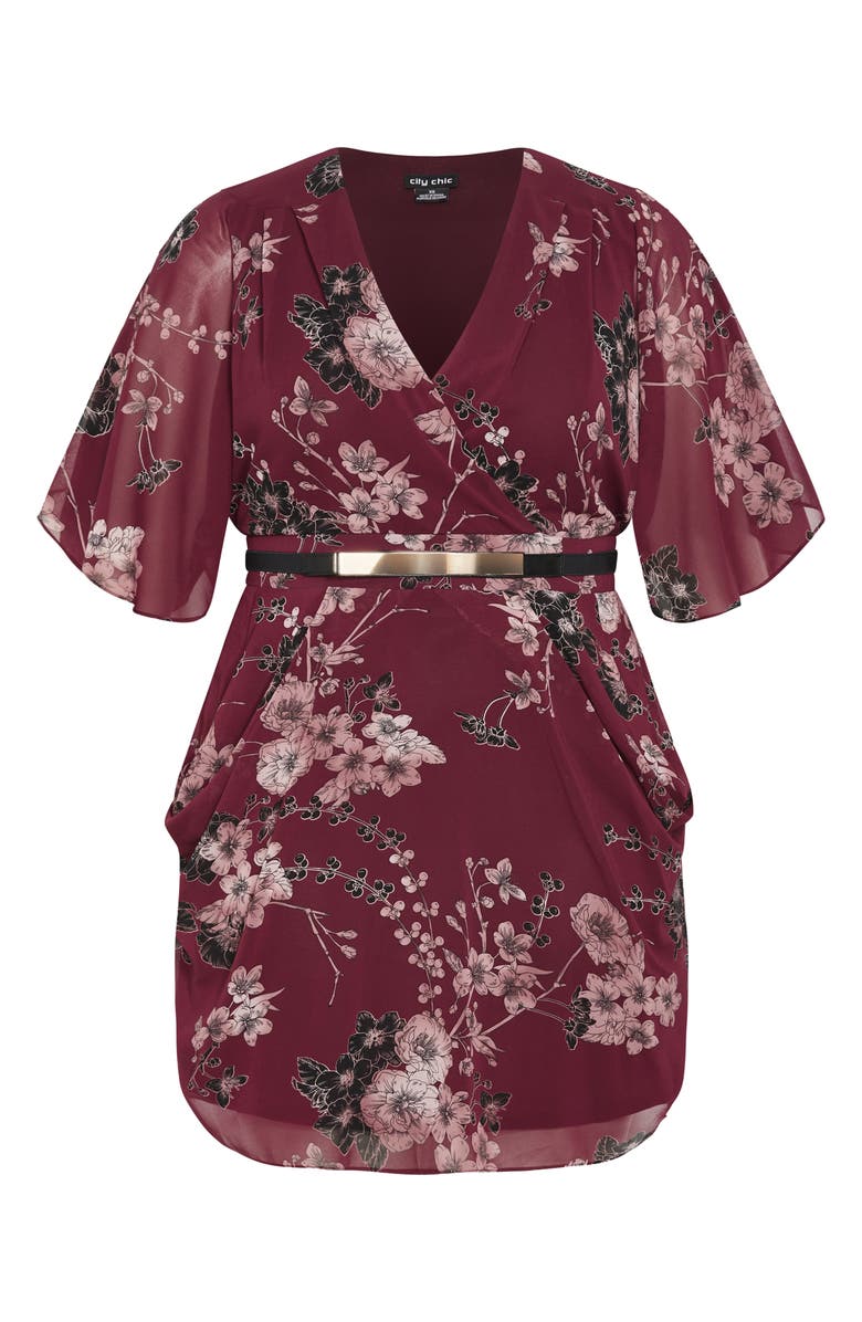 City Chic Floral Print Dress, Alternate, color, Ruby Bold Blsm