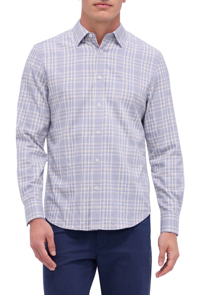 Karl Shaped Fit Plaid Performance Button-Up Shirt, Main, color, AIR BLUE