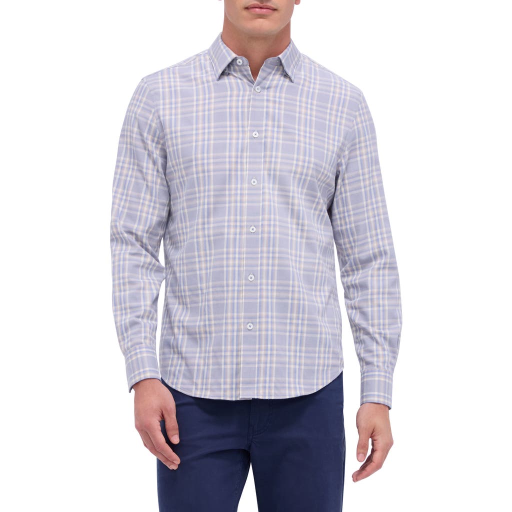 Bugatchi Karl Shaped Fit Plaid Performance Button-up Shirt In Blue