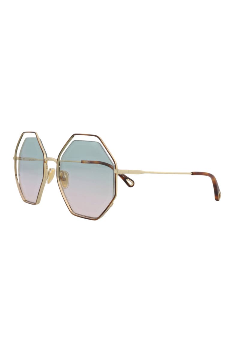 Oversize Geometric Sunglasses, Alternate, color, HAVANA GOLD GREEN