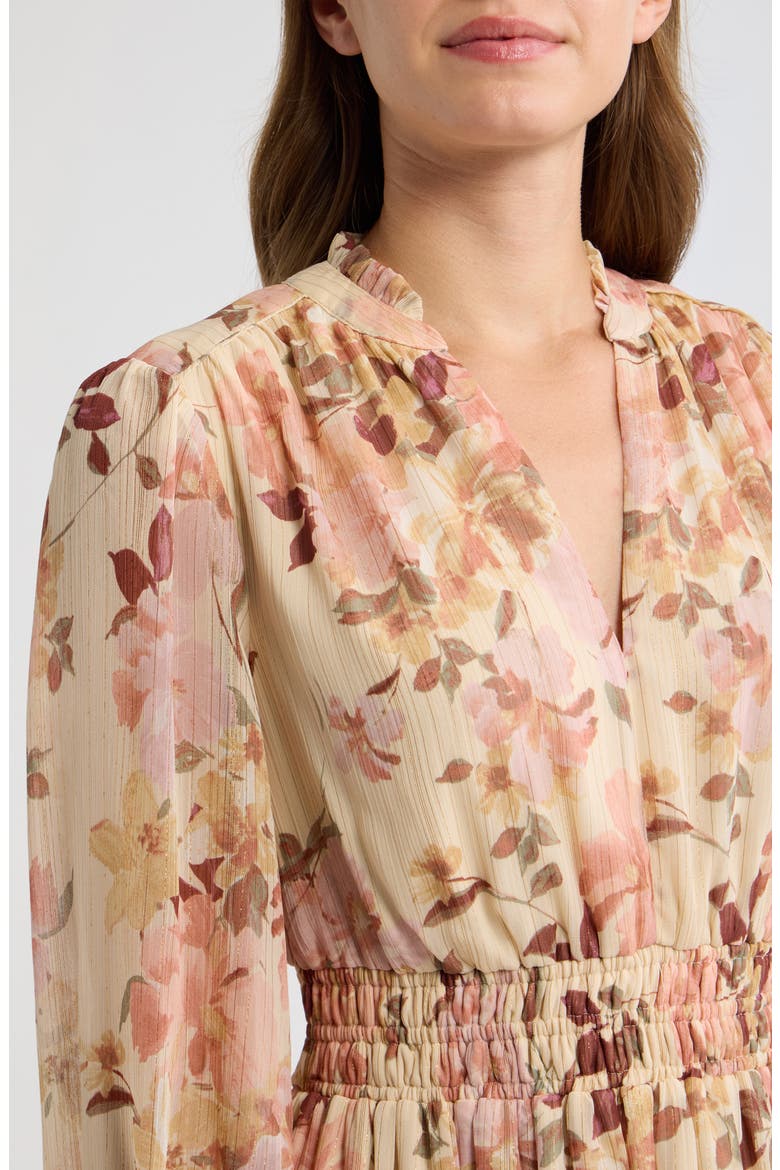 Smocked Waist Ruffle Trim Midi Dress, Alternate, color, MACADAMIA MULTI