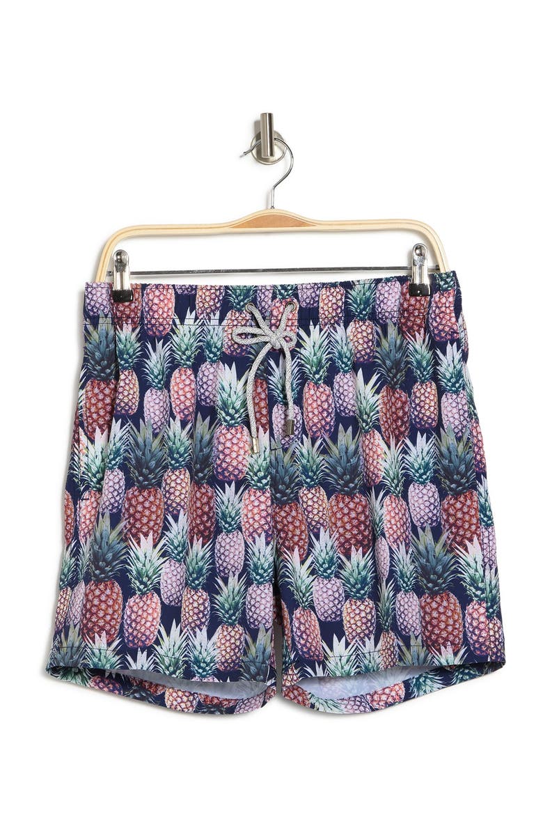 Vintage Summer Pineapple Drawstring Swim Trunks, Alternate, color, 