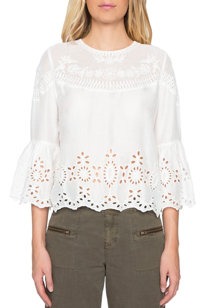 Embroidered Bell Sleeve Top, Main, color, IVORY