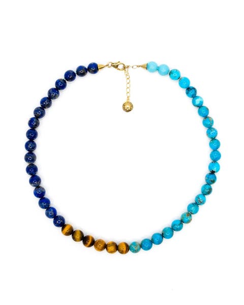 Turquoise, Lapis, Tiger Eye Collar Necklace