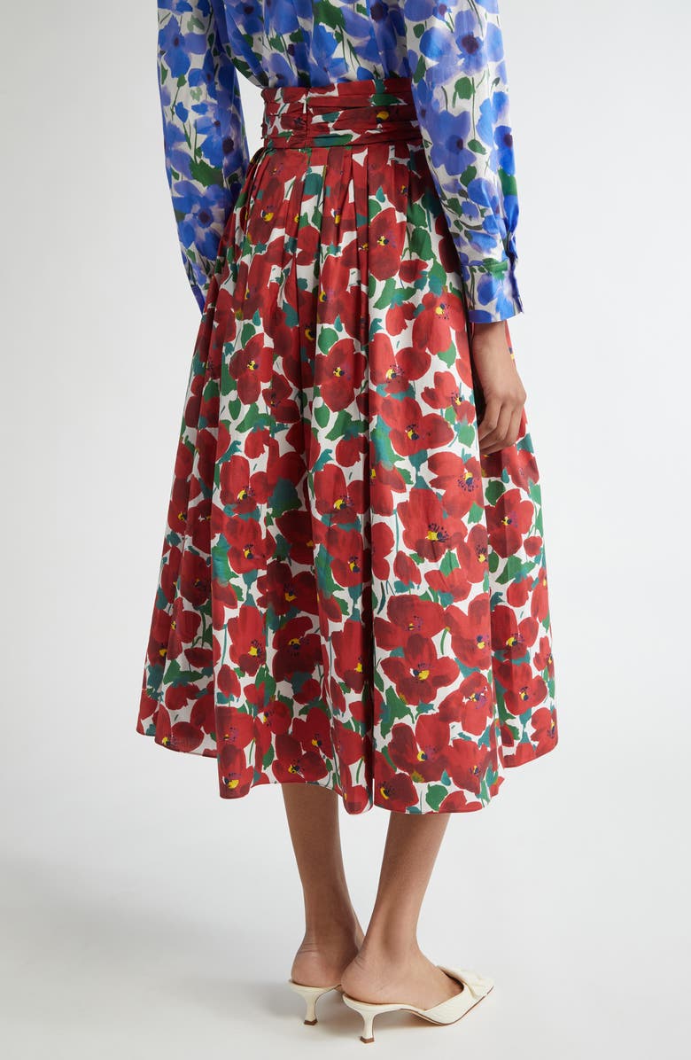 Carolina Herrera Floral Cummerbund Stretch Cotton Midi Skirt, Alternate, color,