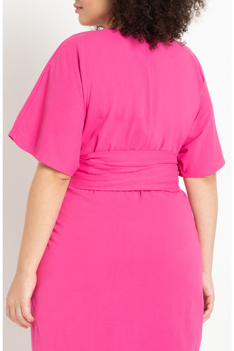 Tie front Flutter Sleeve Midi Sheath Dress, Alternate, color, RASPBERRY ROSE